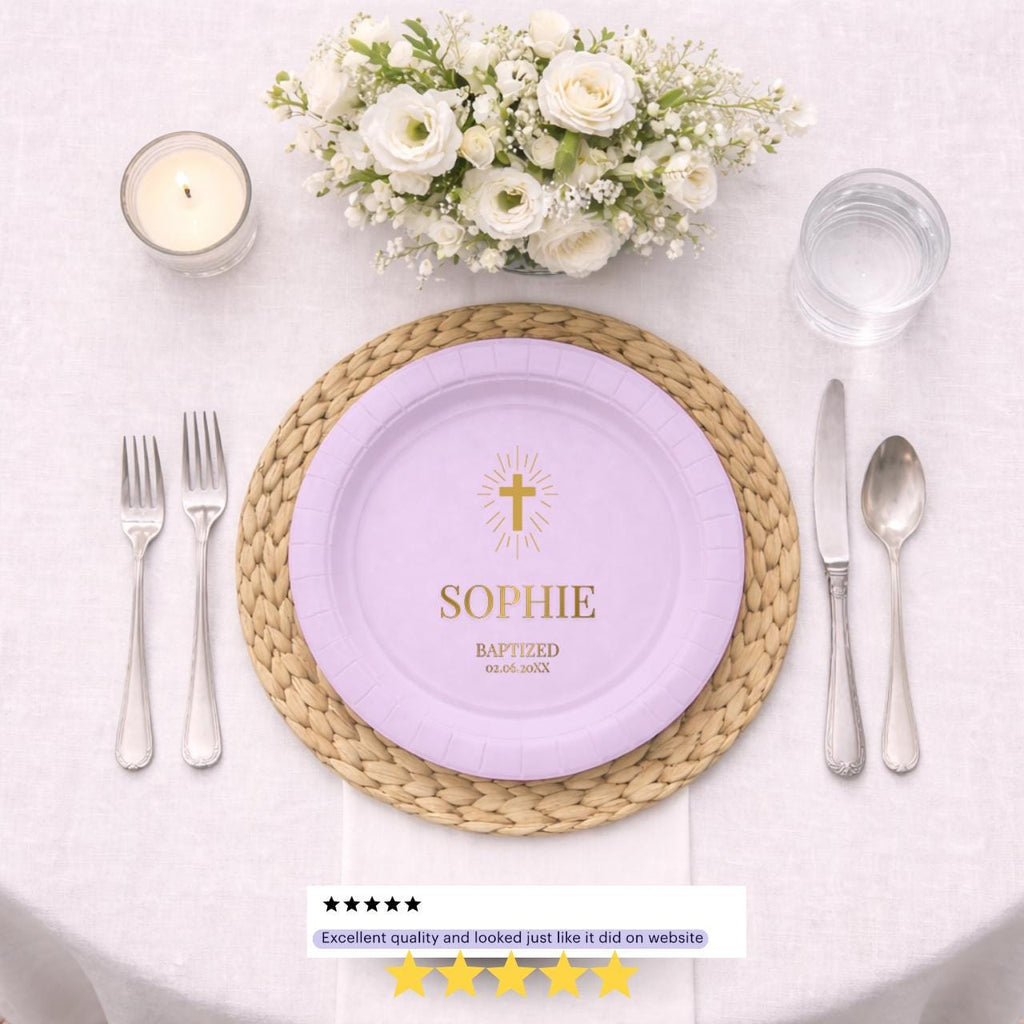 Radiant Cross | Name & Date | Personalized Baptism Plates