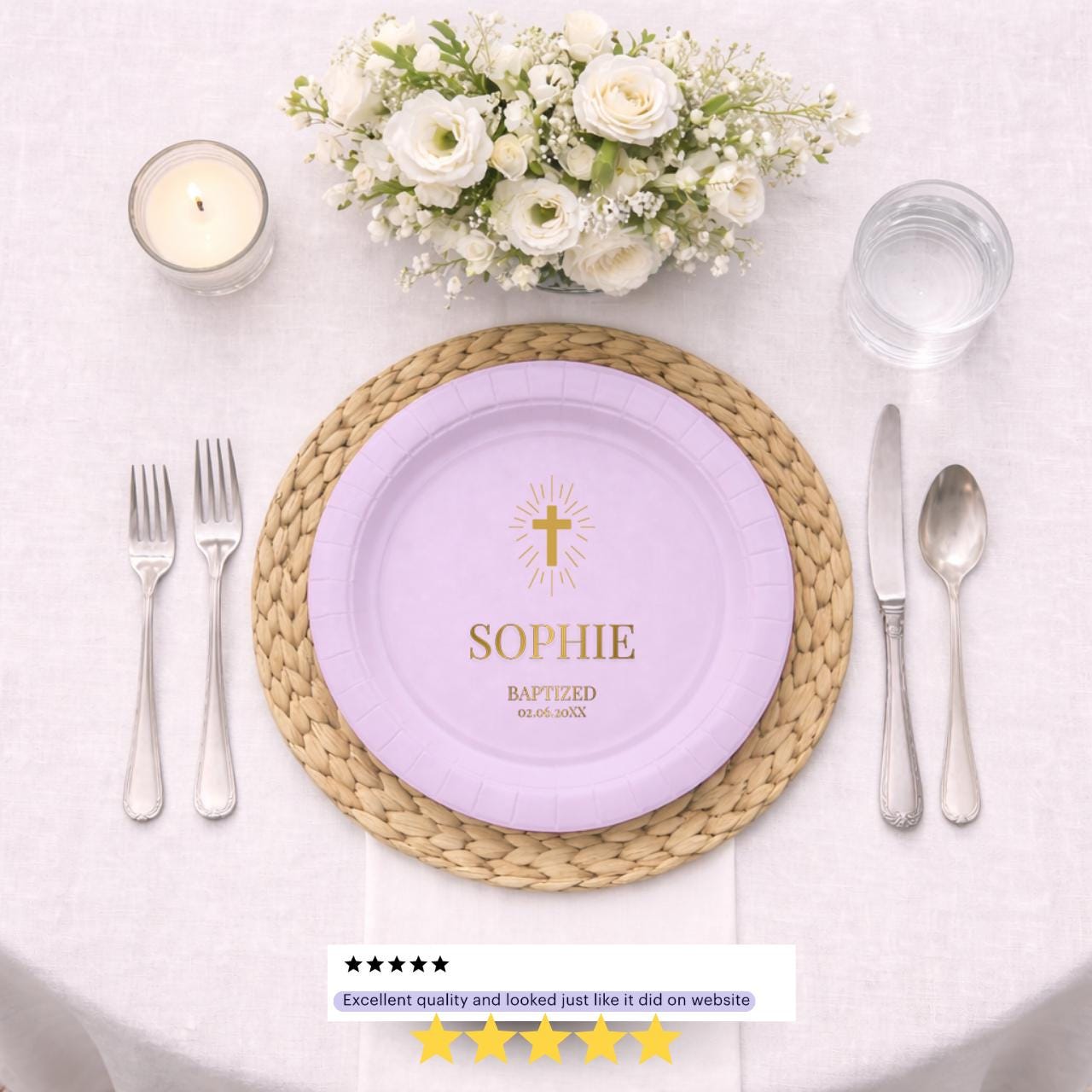 Radiant Cross | Name & Date | Personalized Baptism Plates