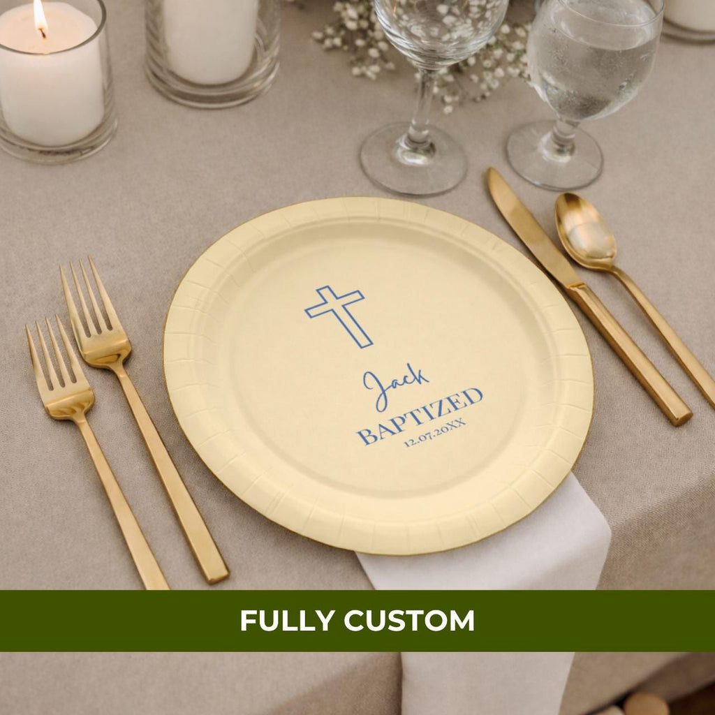 Blue Outline Cross | Name & Date | Personalized Baptism Plates
