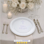 Blue Outline Cross | Name & Date | Personalized Baptism Plates