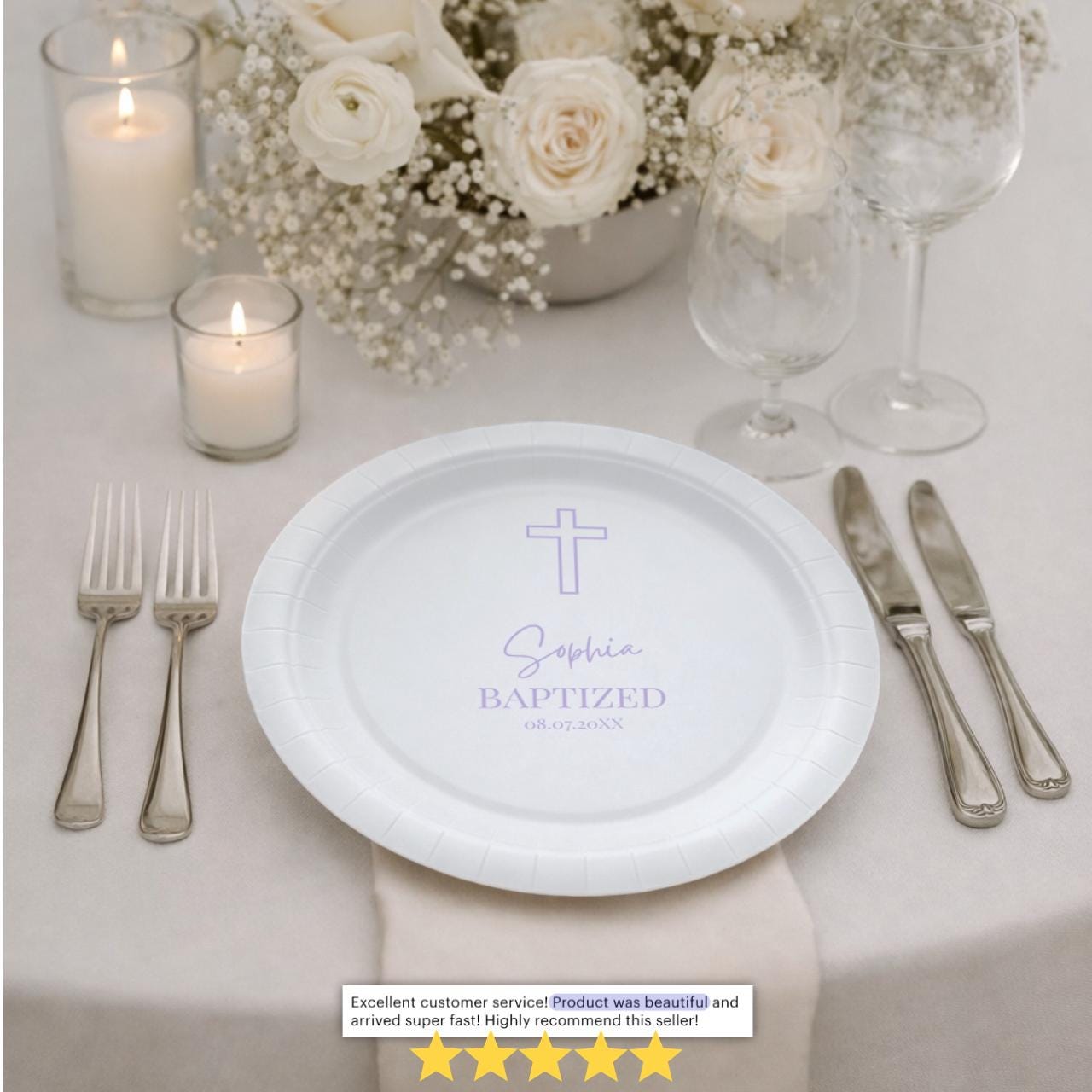 Blue Outline Cross | Name & Date | Personalized Baptism Plates