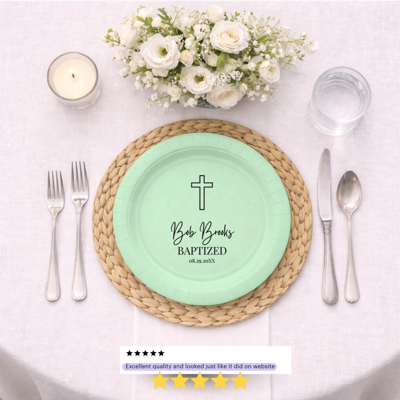 Blue Outline Cross | Name & Date | Personalized Baptism Plates