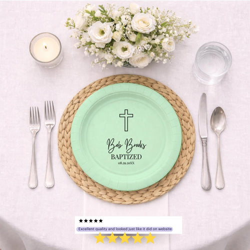 Blue Outline Cross | Name & Date | Personalized Baptism Plates
