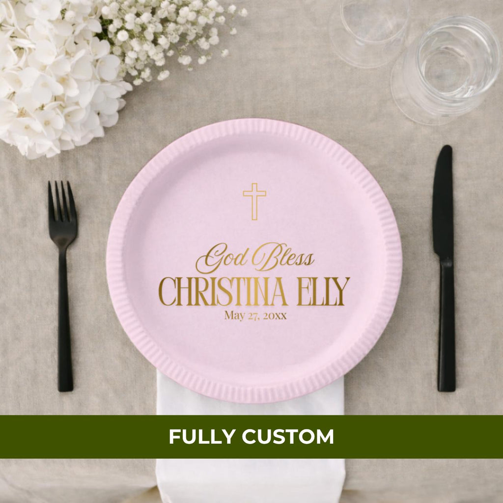 God Bless Classic | Name & Date | Personalized Baptism Plates