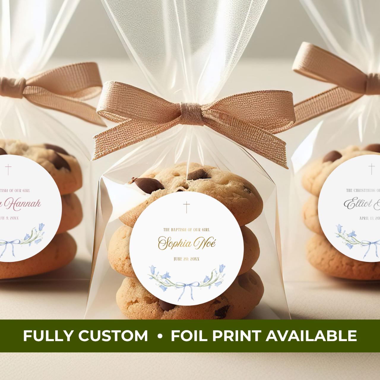 Floral Ribbon Bow | Name & Date | Personalized Baptism Stickers