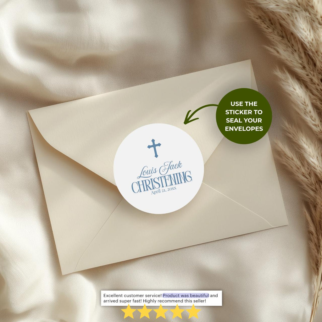 Christening Script | Name & Date | Personalized Baptism Stickers