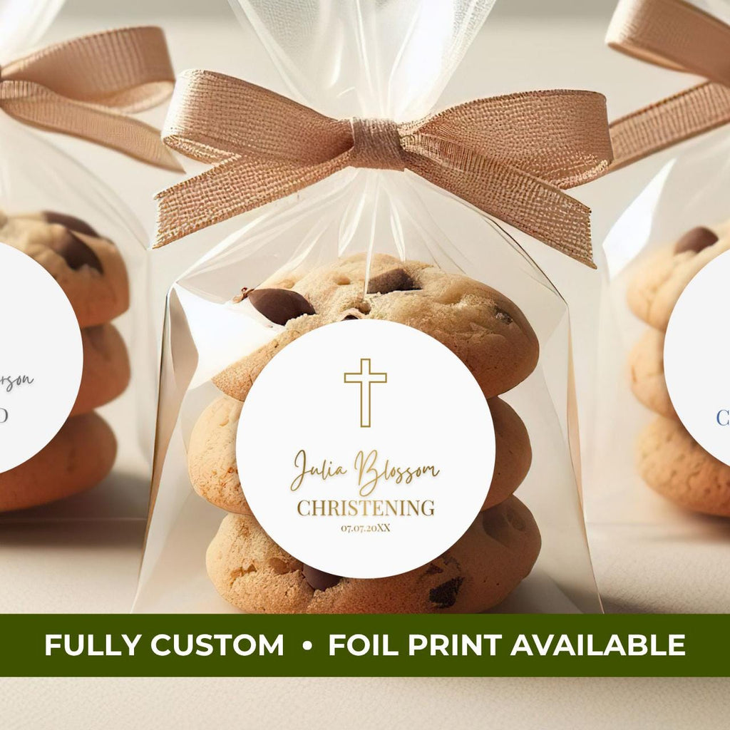 Outline Cross Christening | Name & Date | Personalized Baptism Stickers