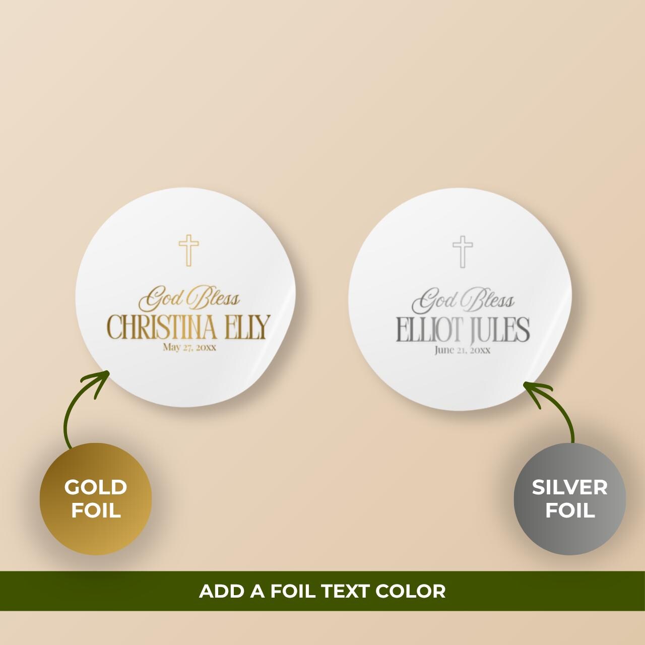 God Bless Classic | Name & Date | Personalized Baptism Stickers