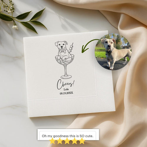Dog in a Glass Drinks on Me | Custom Dog Wedding Napkins