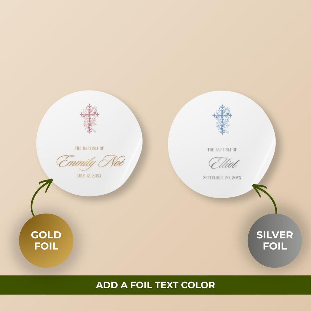 Ornate Cross | Name & Date | Personalized Baptism Stickers