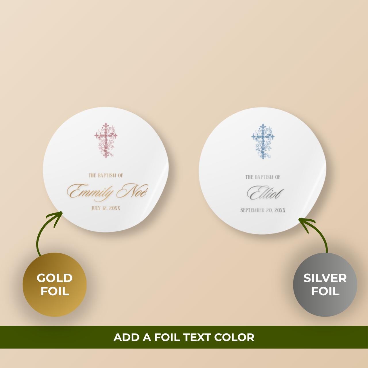 Ornate Cross | Name & Date | Personalized Baptism Stickers