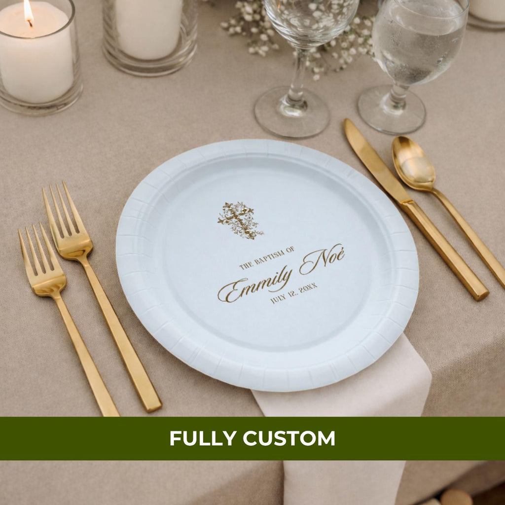 Ornate Gold Cross | Name & Date | Personalized Baptism Plates