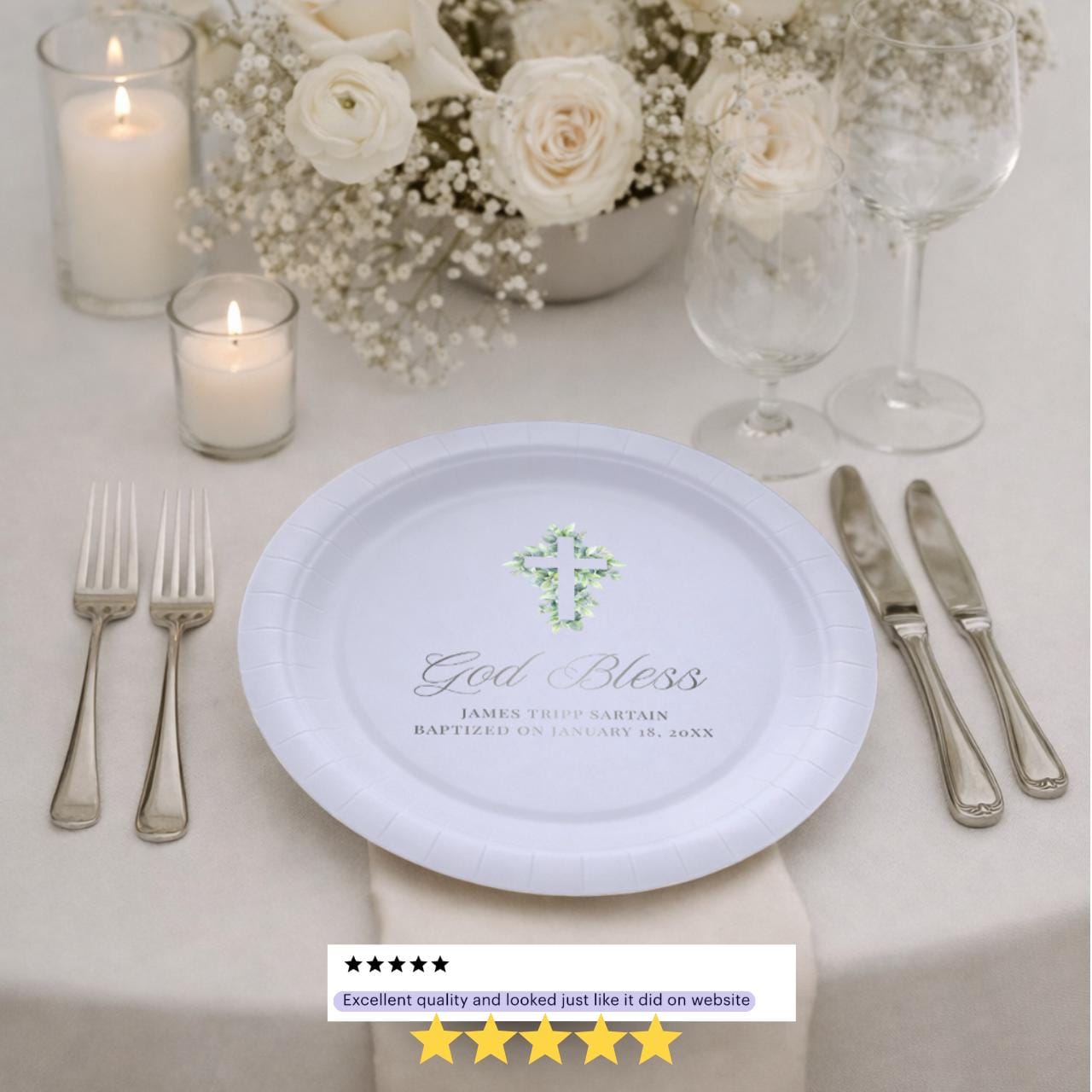 Eucalyptus Cross | Name & Date | Personalized Baptism Plates