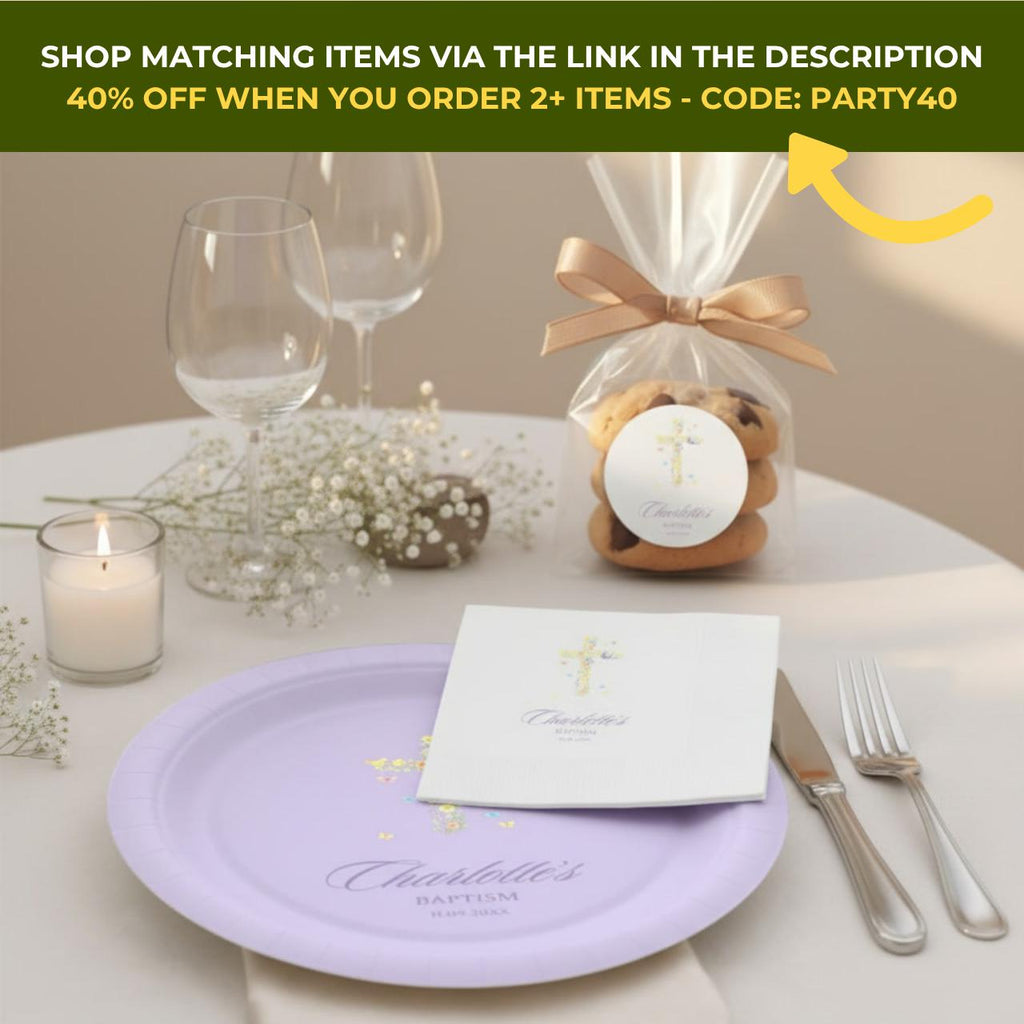 Wildflower Cross & Butterflies | Name & Date | Personalized Baptism Plates