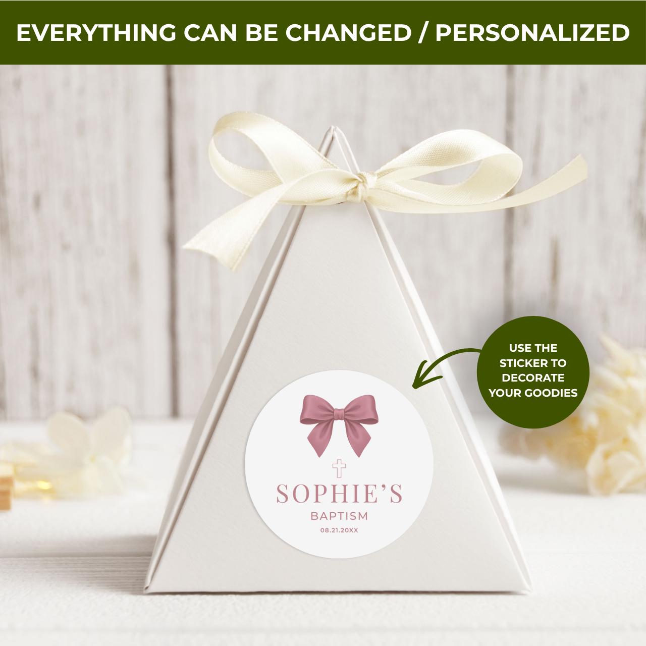 Satin Bow | Name & Date | Personalized Baptism Stickers