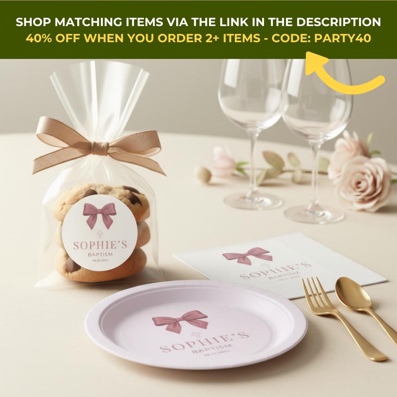 Satin Bow | Name & Date | Personalized Baptism Plates