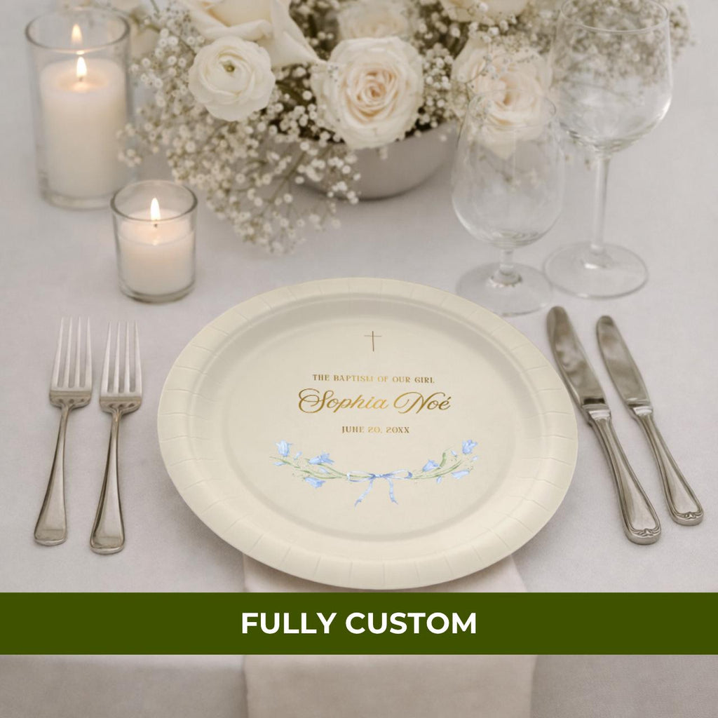 Bluebell Bow | Name & Date | Personalized Baptism Plates