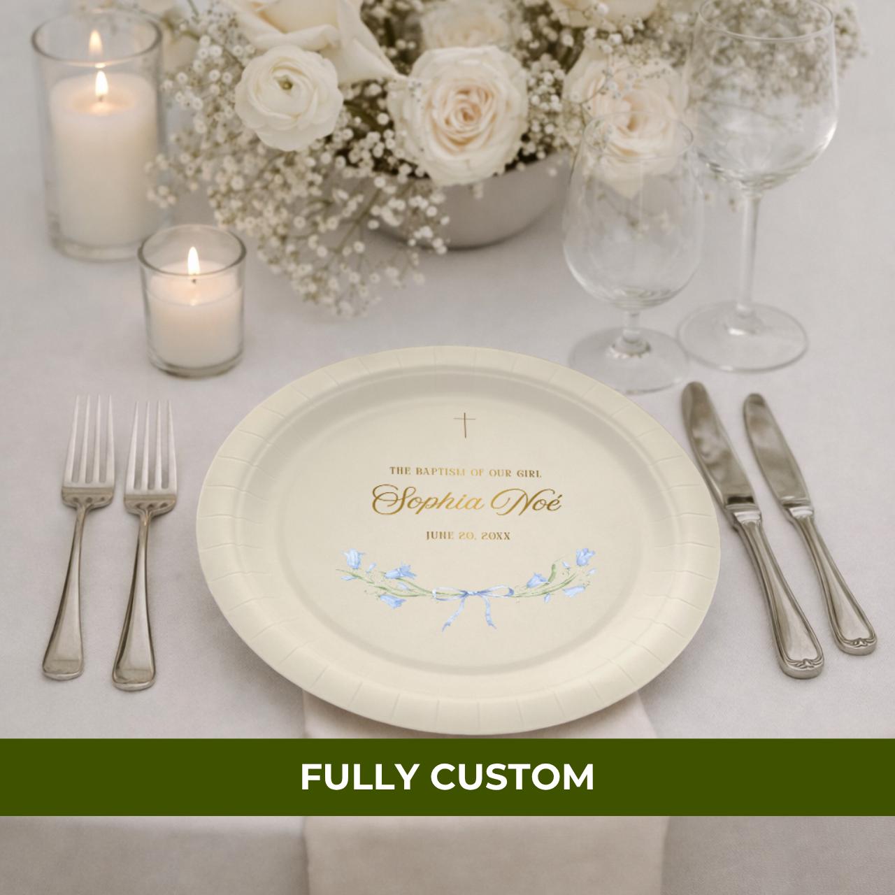Bluebell Bow | Name & Date | Personalized Baptism Plates