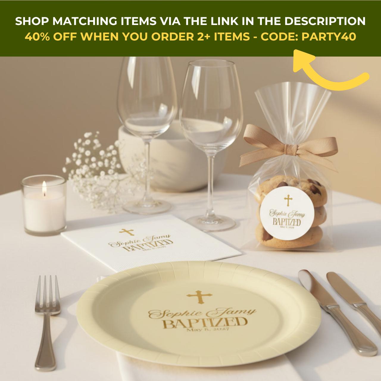 Simple Cross | Name & Date | Personalized Baptism Plates