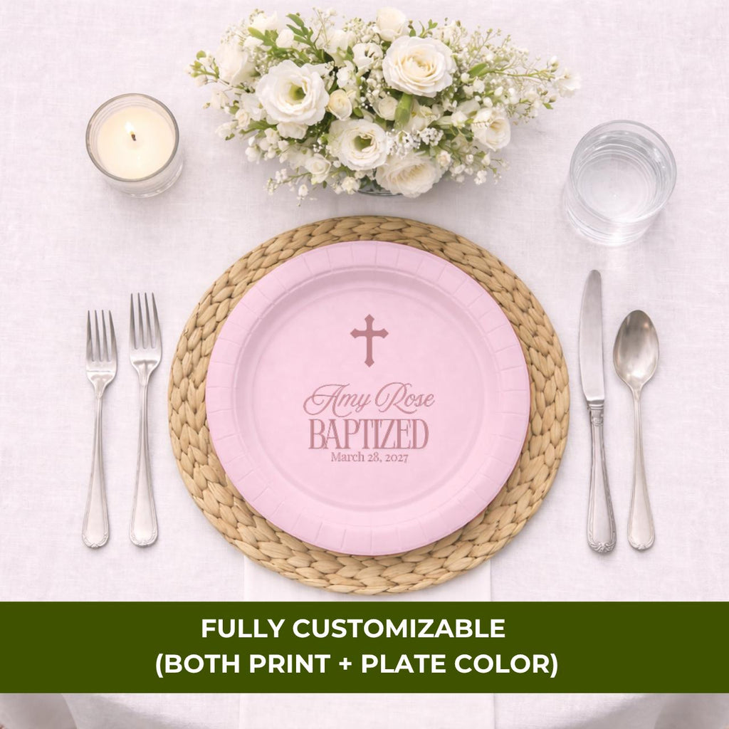 Simple Cross | Name & Date | Personalized Baptism Plates