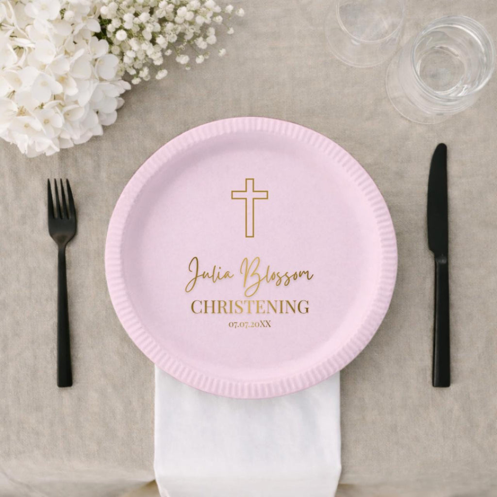 Blue Outline Cross | Name & Date | Personalized Baptism Plates