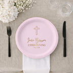 Blue Outline Cross | Name & Date | Personalized Baptism Plates