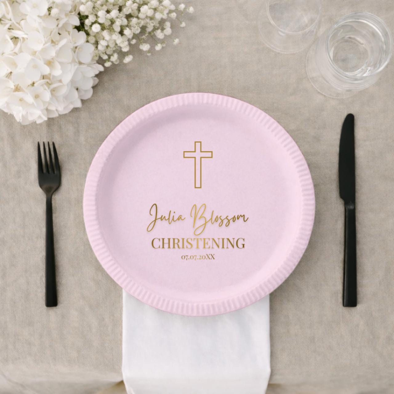 Blue Outline Cross | Name & Date | Personalized Baptism Plates