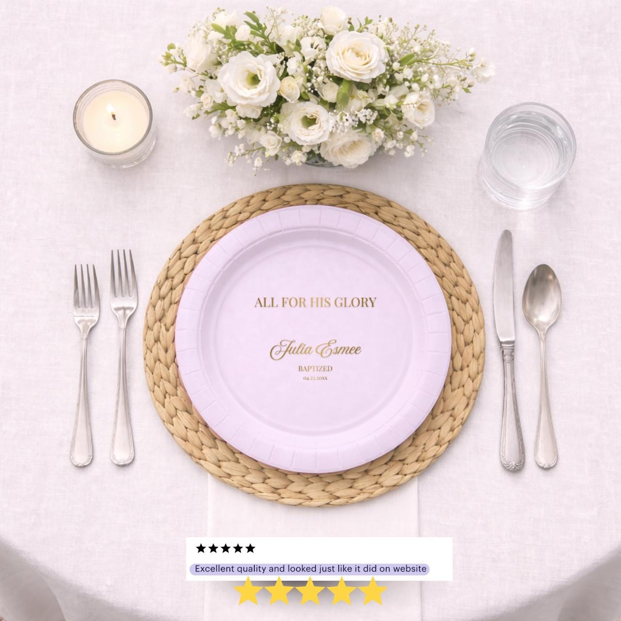 All For His Glory | Name & Date | Personalized Baptism Plates