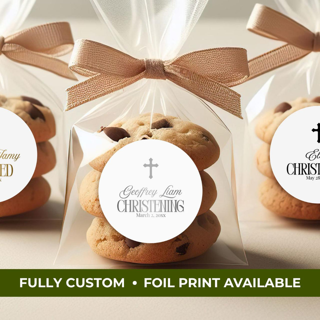 Christening Script | Name & Date | Personalized Baptism Stickers