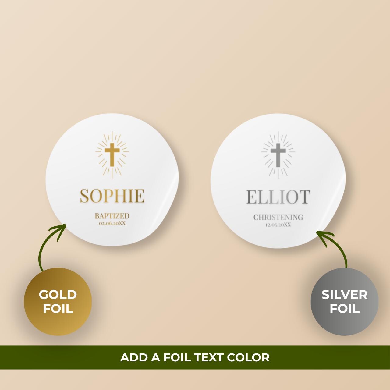 Radiant Cross | Name & Date | Personalized Baptism Stickers