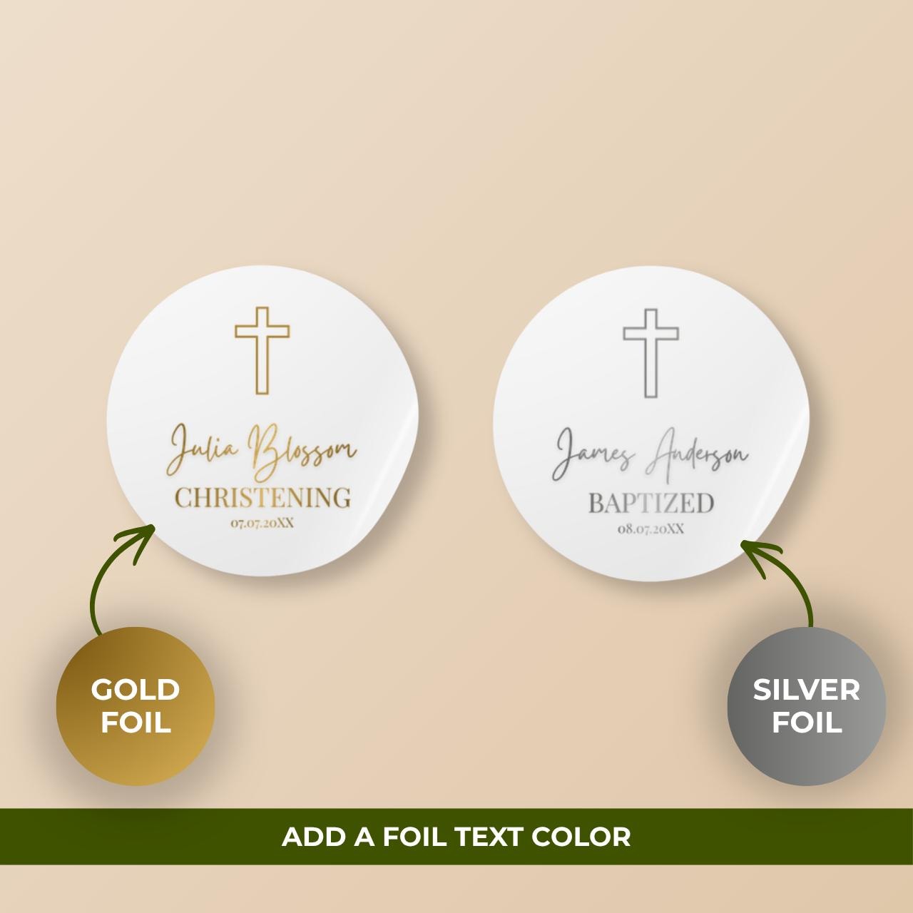 Outline Cross Christening | Name & Date | Personalized Baptism Stickers