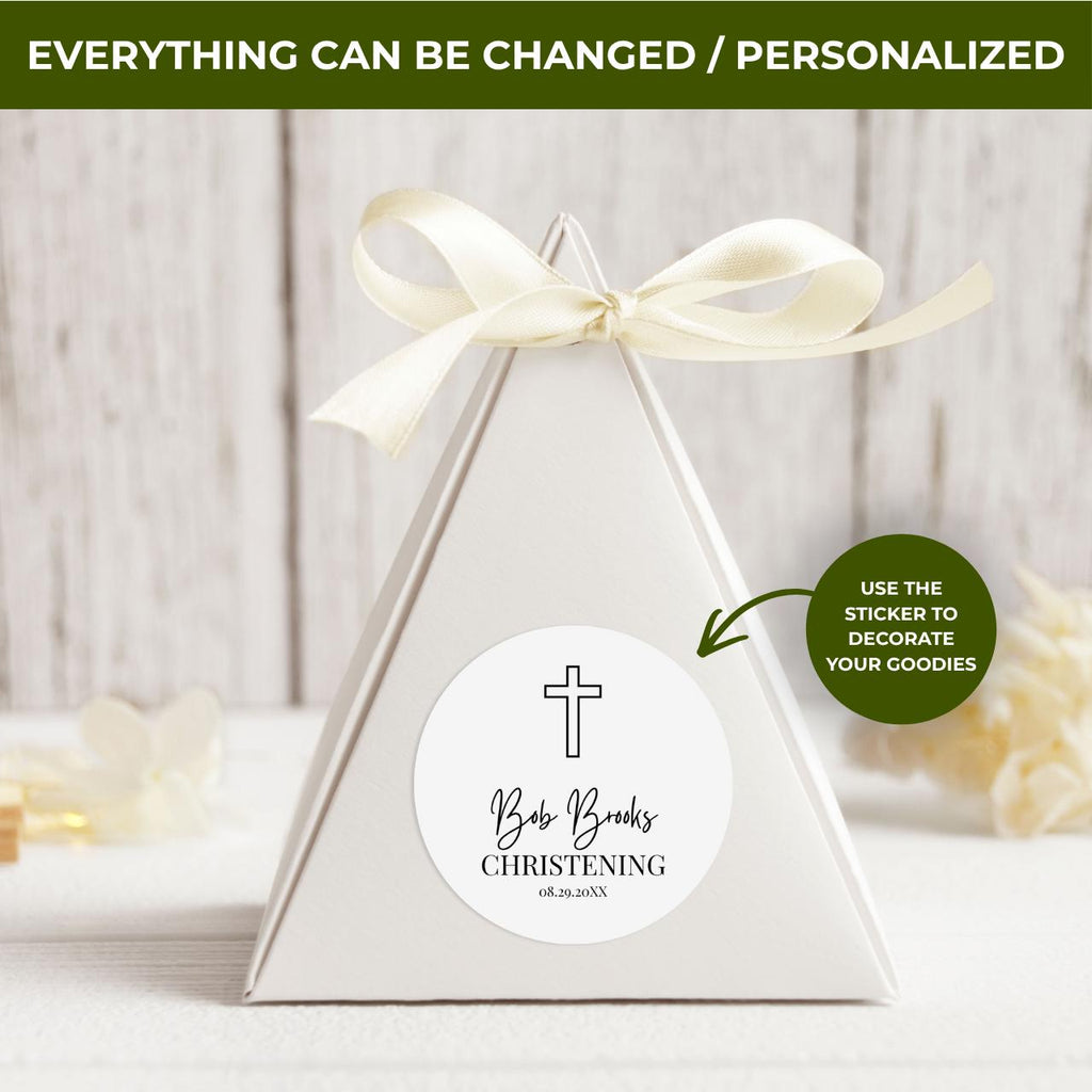 Outline Cross Christening | Name & Date | Personalized Baptism Stickers