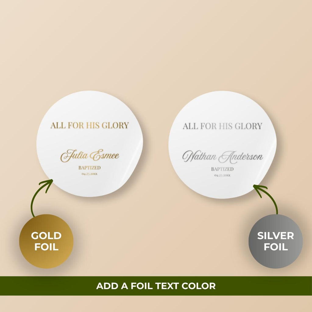 All For His Glory | Name & Date | Personalized Baptism Stickers