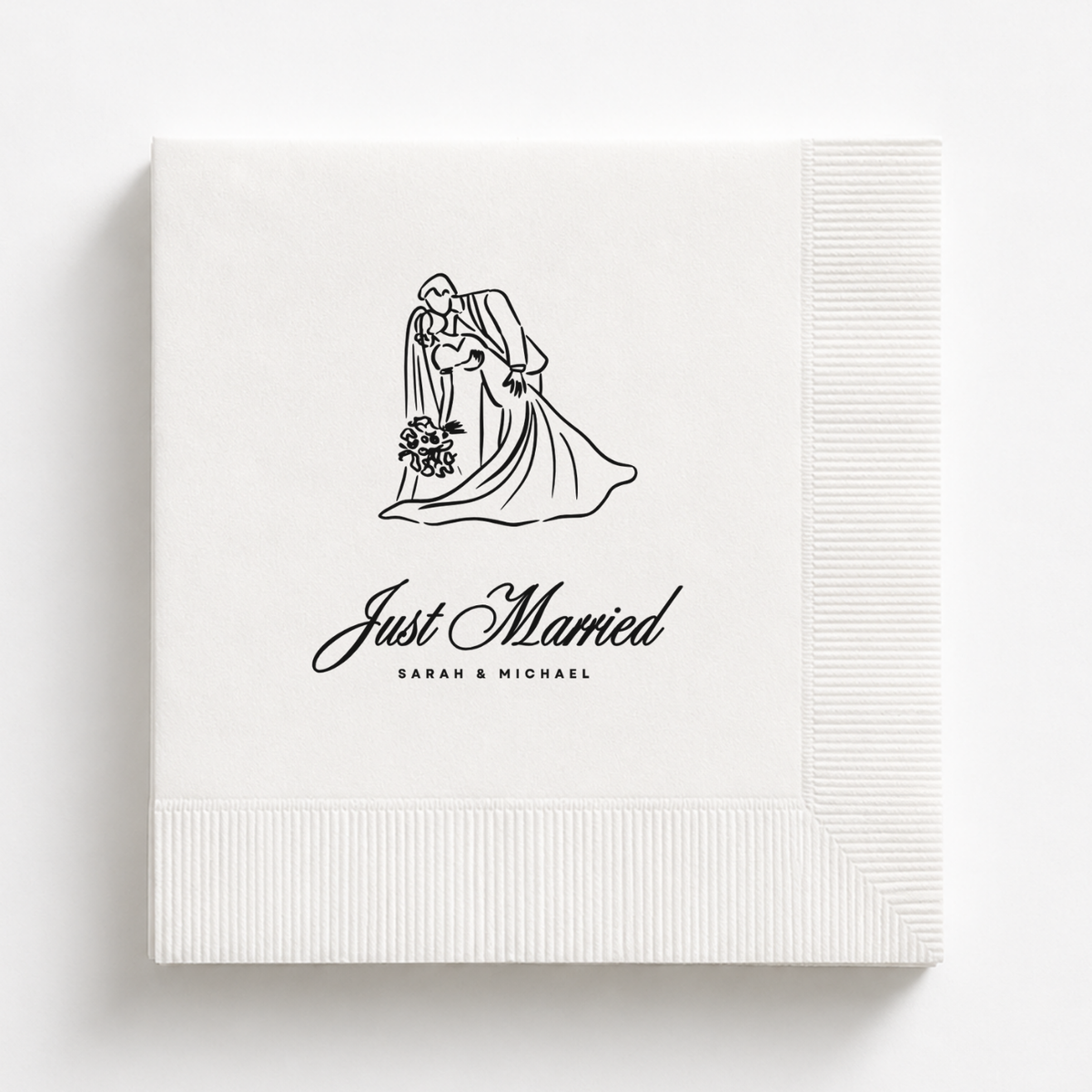 Just Married First Dance wedding napkin with the couple's names