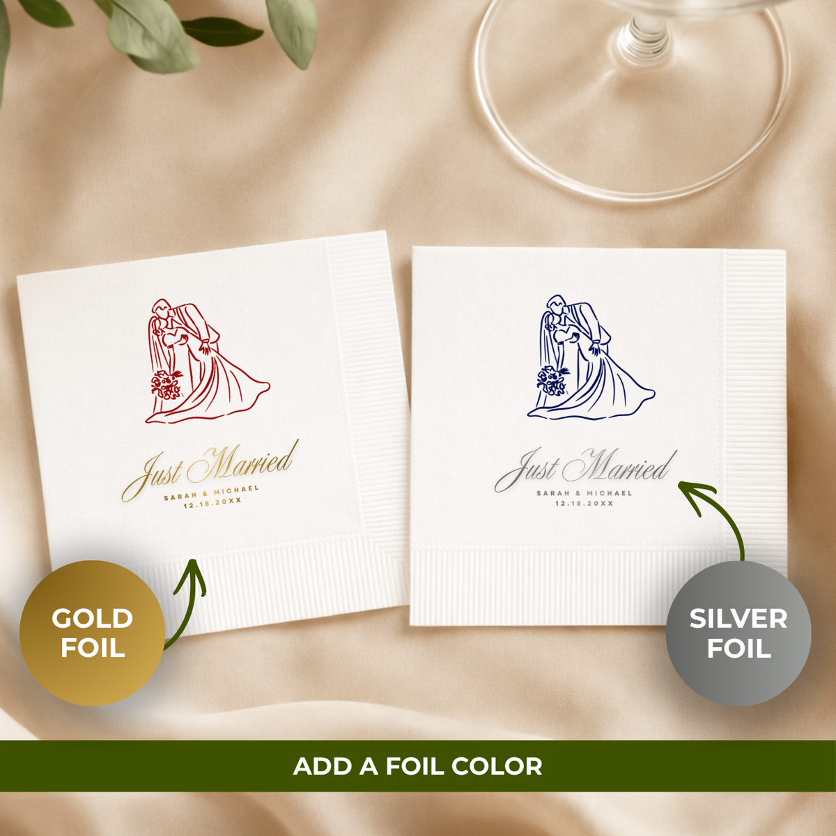 Just Married First Dance wedding cocktail napkins for the reception bar