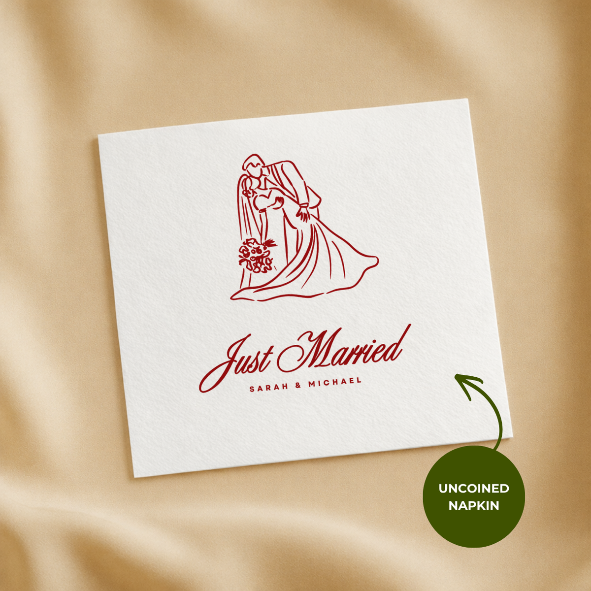 Just married first dance wedding napkin with names in script