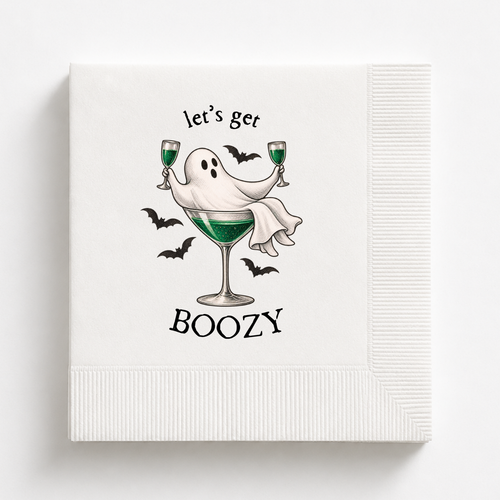 Custom Lets Get Boozy Ghost Halloween Napkins