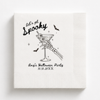 Lets Get Spooky Halloween napkins with a skeleton hand holding a martini garnished with eyeballs