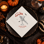 Custom Halloween cocktail napkins printed in the USA, Lets Get Spooky skeleton design