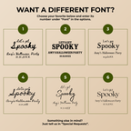 Font chart with the font options for the personalized Lets Get Spooky Halloween cocktail napkins