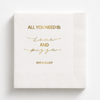 Love And Pizza Script rehearsal dinner napkin with names