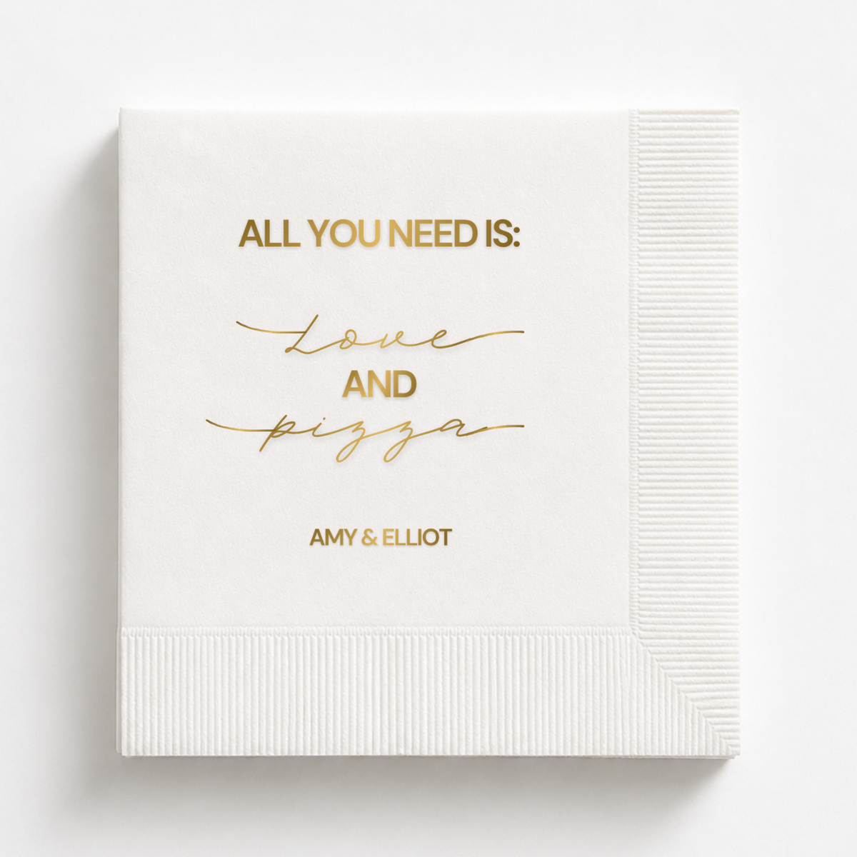 Love And Pizza Script rehearsal dinner napkin with names