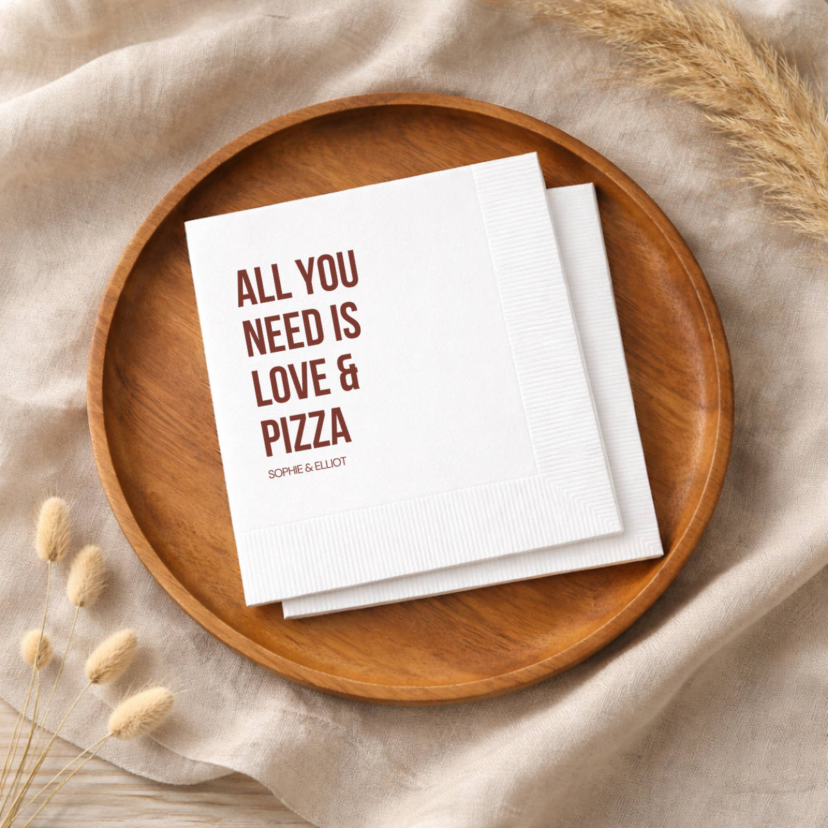 Love & Pizza Bold rehearsal dinner cocktail napkins