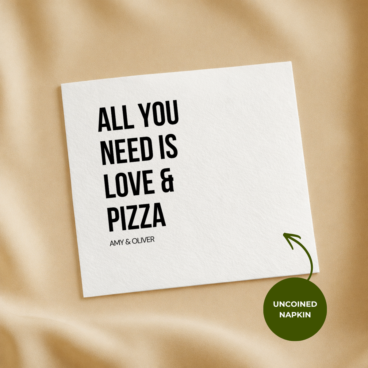Love & Pizza Bold napkin design for a rehearsal dinner