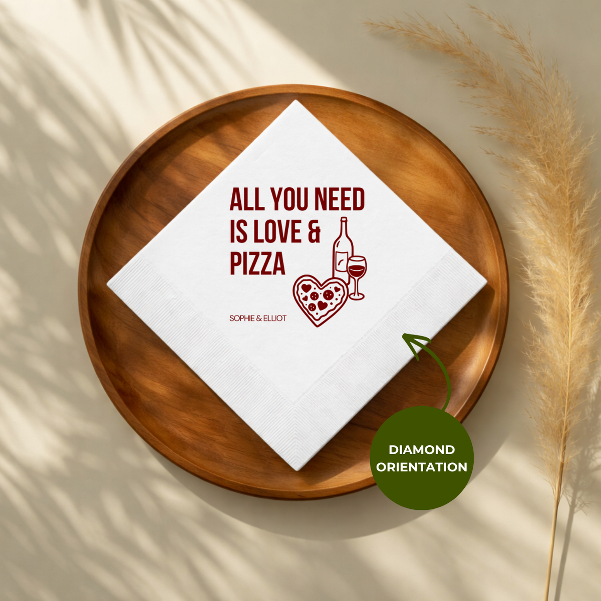 Love & Pizza napkin design for a rehearsal dinner
