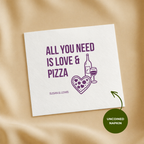 Love and pizza rehearsal dinner napkin in a retro style