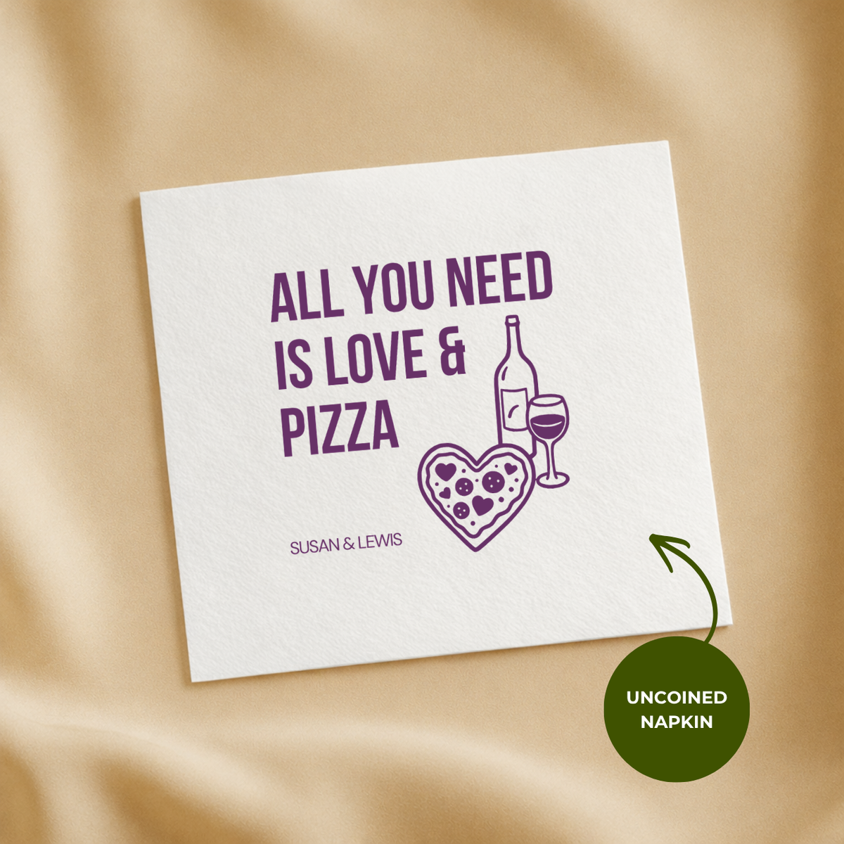 Love and pizza rehearsal dinner napkin in a retro style