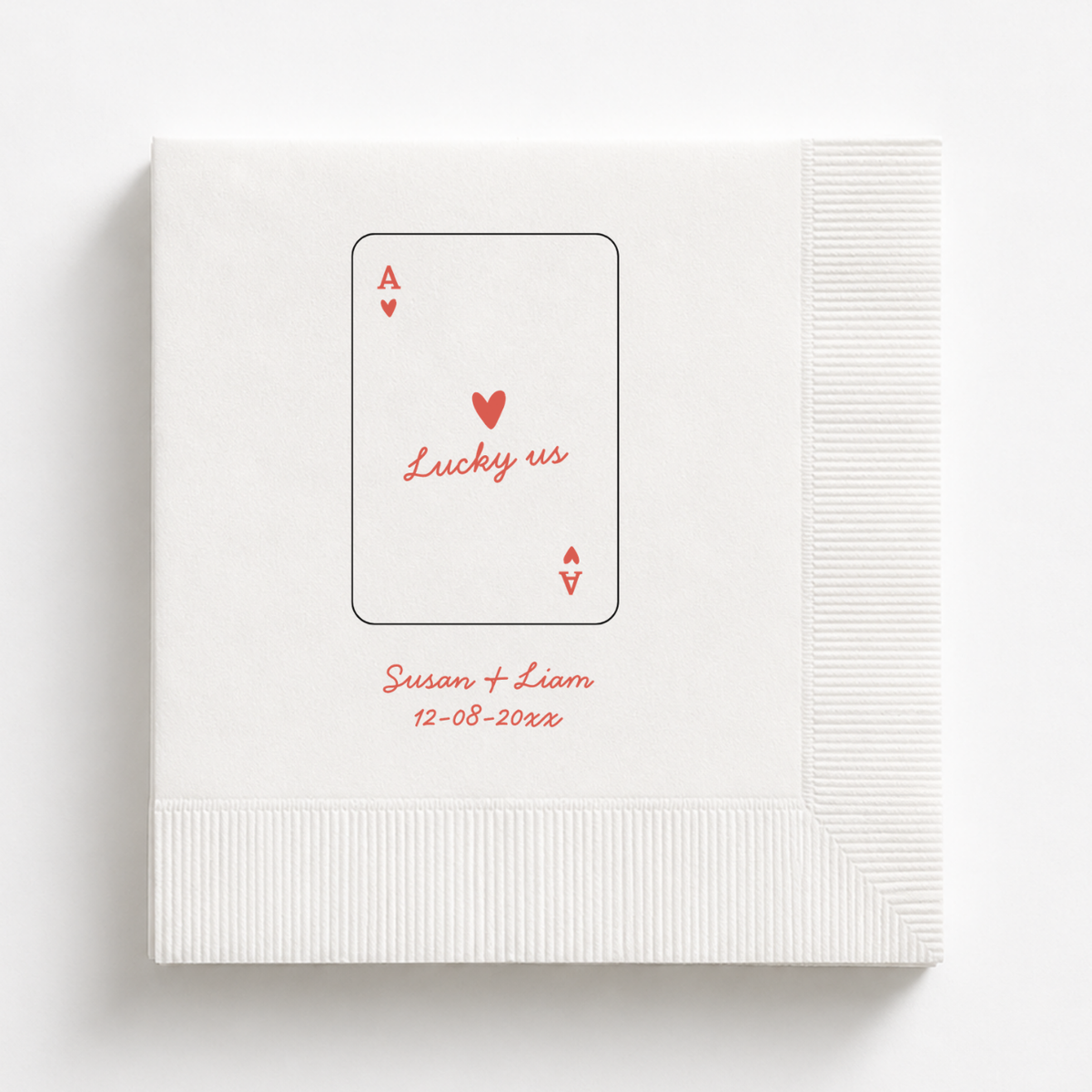 Lucky Us Ace Of Hearts wedding napkin with names and date