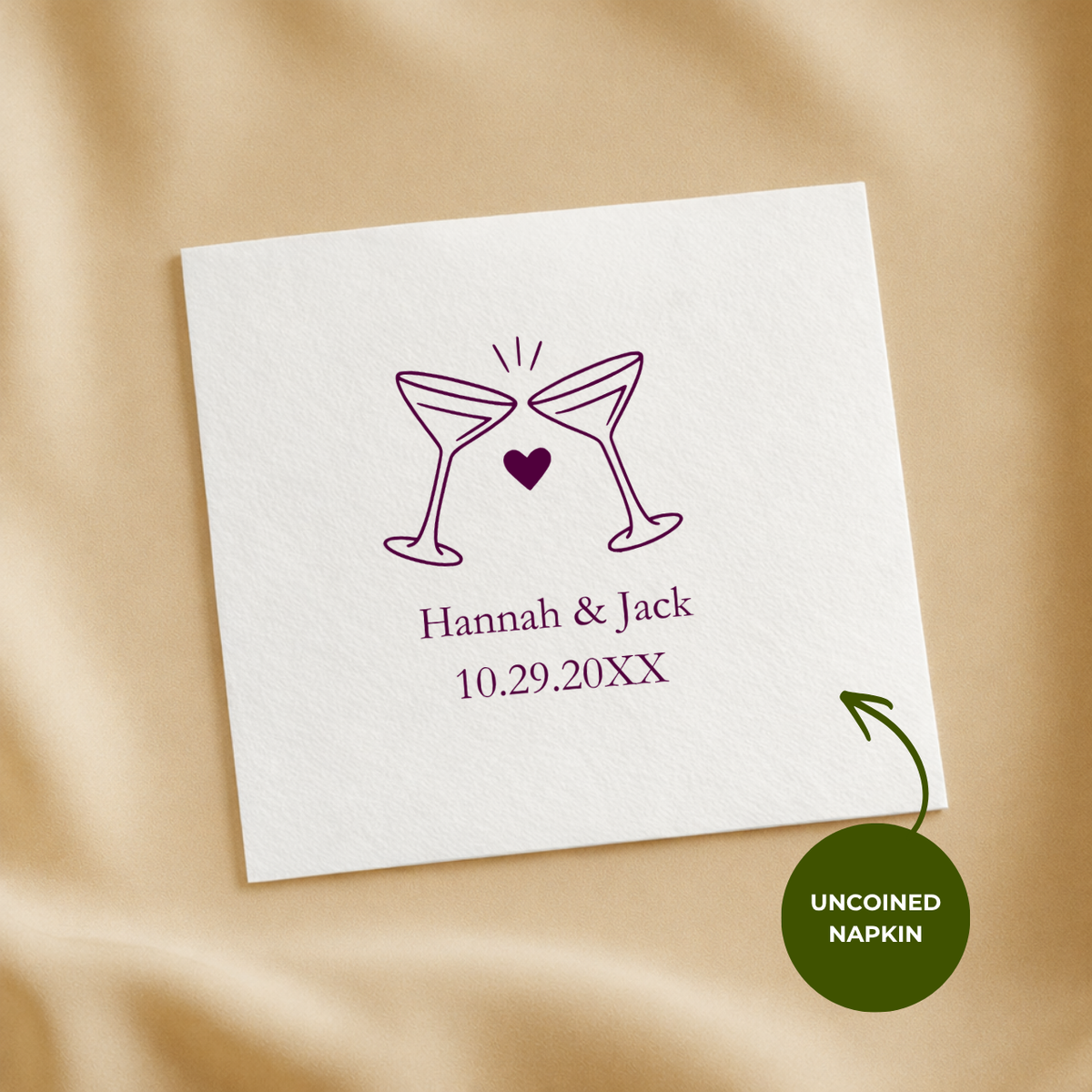 Martini glasses toast wedding napkin with the wedding date
