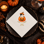 Custom pumpkin cat napkins printed in the USA, Meow-loween cat design